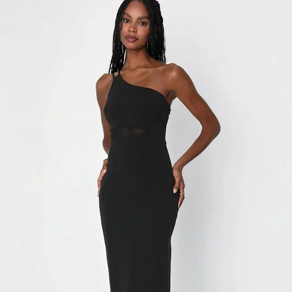 black cutout midi dress Stardust - Black Lace Cutout Mock Neck Midi Dress